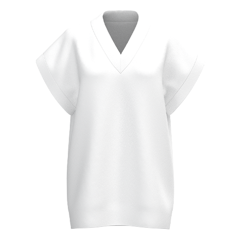 V-neck short-sleeve sweater with wide, loose sleeves. The minimalist design conveys a clean, casual style suitable for various occasions.